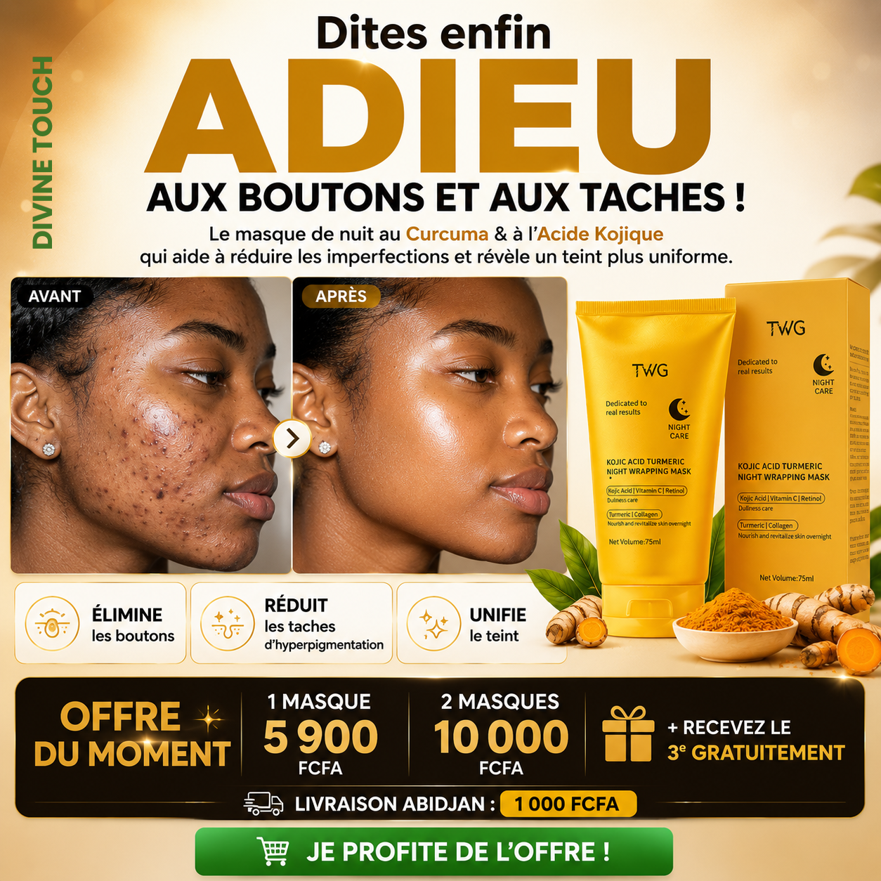 Masque au curcuma et à l'acide kojique