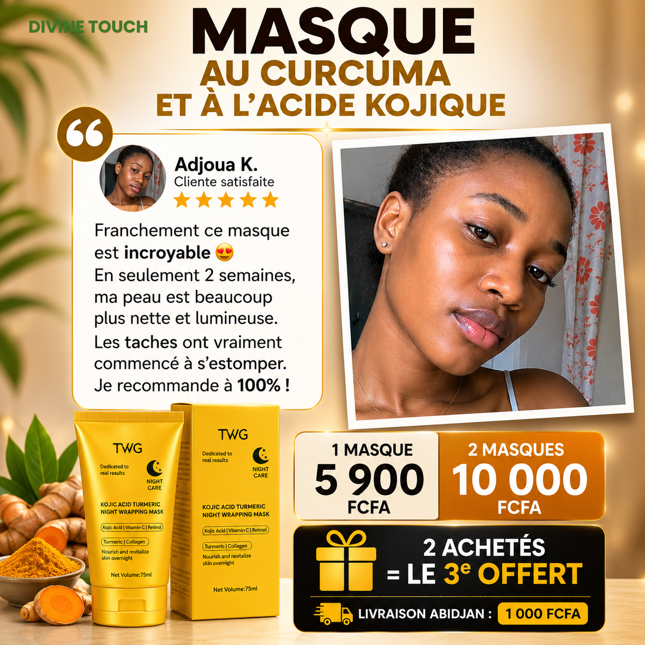 Masque au curcuma et à l'acide kojique